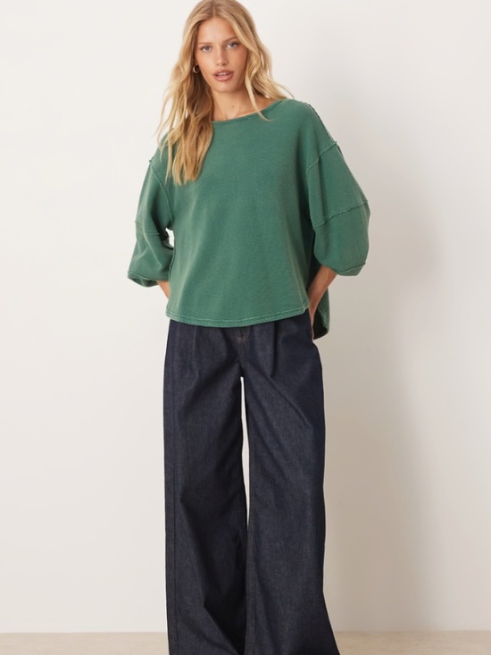 Free People Tops - We The Free Total Eclipse Oversized Long Sleeve Tee Pine Forest Size XL NWT